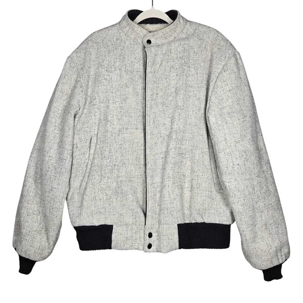 Exchange Unlimited Vintage Bomber Jacket XL Gray Tweed Sherpa Lined Full Zip USA